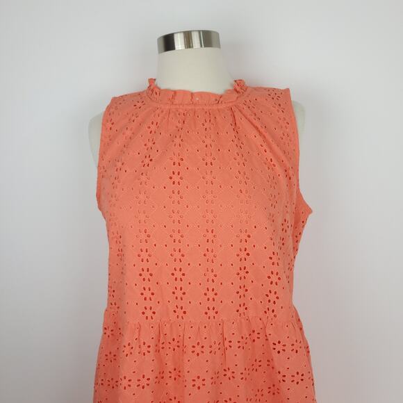 Loft Eyelet Tiered Swing Mini Dress Creamy Peach Pink Size Small - Picture 3 of 10